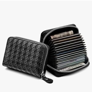 Black Woven PU Leather Card Holder
